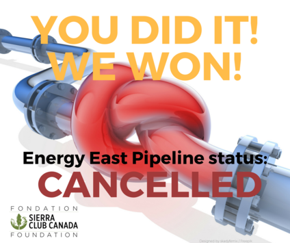 You did it! We WON! Energy East Pipeline cancelled.